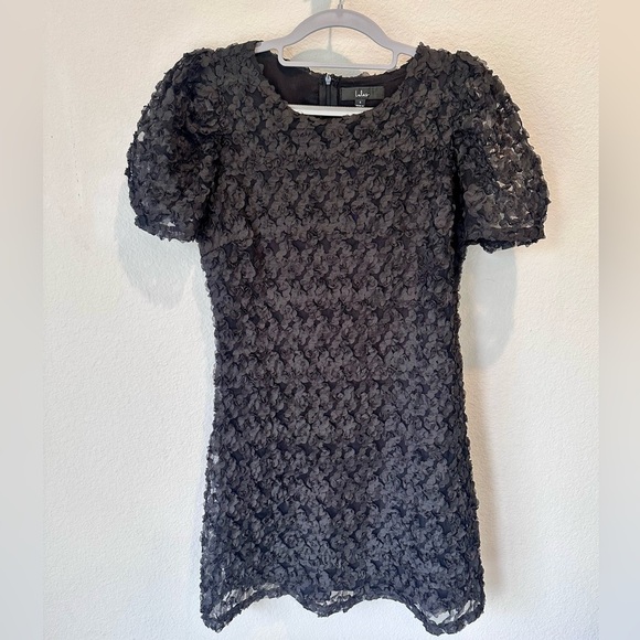 Lulus Black Puff Sleeve Floral Mini Dress- Size Small - Picture 1 of 5